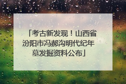考古新发现！山西省汾阳市冯郝沟明代纪年墓发掘资料公布